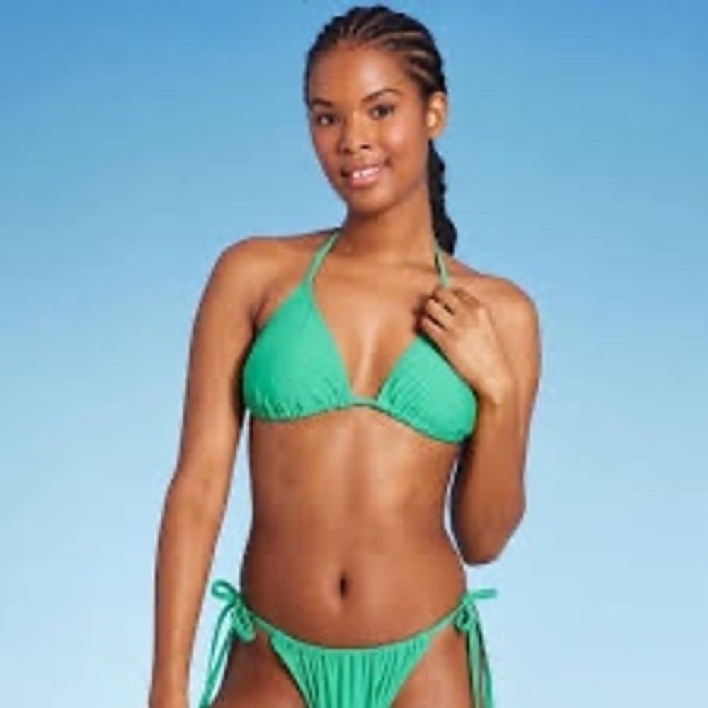 Wild Fable Teal Green Triangle Bikini Top Halter String Swim Small NWT
